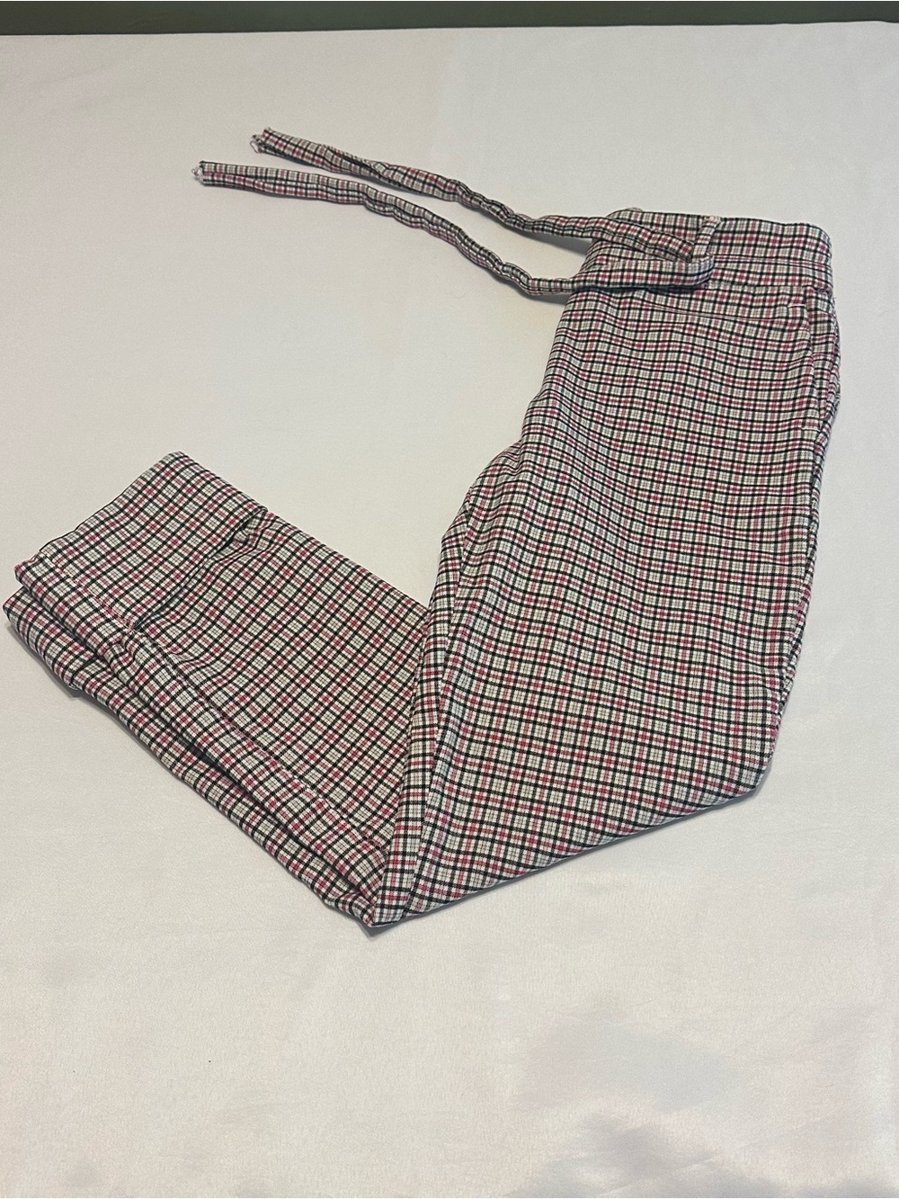 Jules & Leopold Plaid Drawstring Pants - Black, White & pink w/ cute tie strap